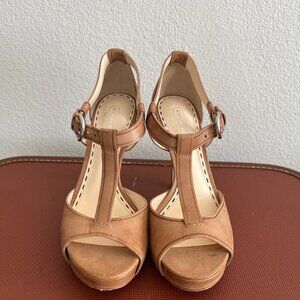 Coach - Amina Stiletto Heels - Women’s size 6.5 tan leather with T-Strap